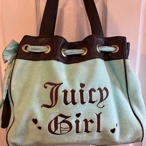 RARE Juicy Couture Vintage Juicy Girl Daydreamer Bag Velour Blue Brown Large